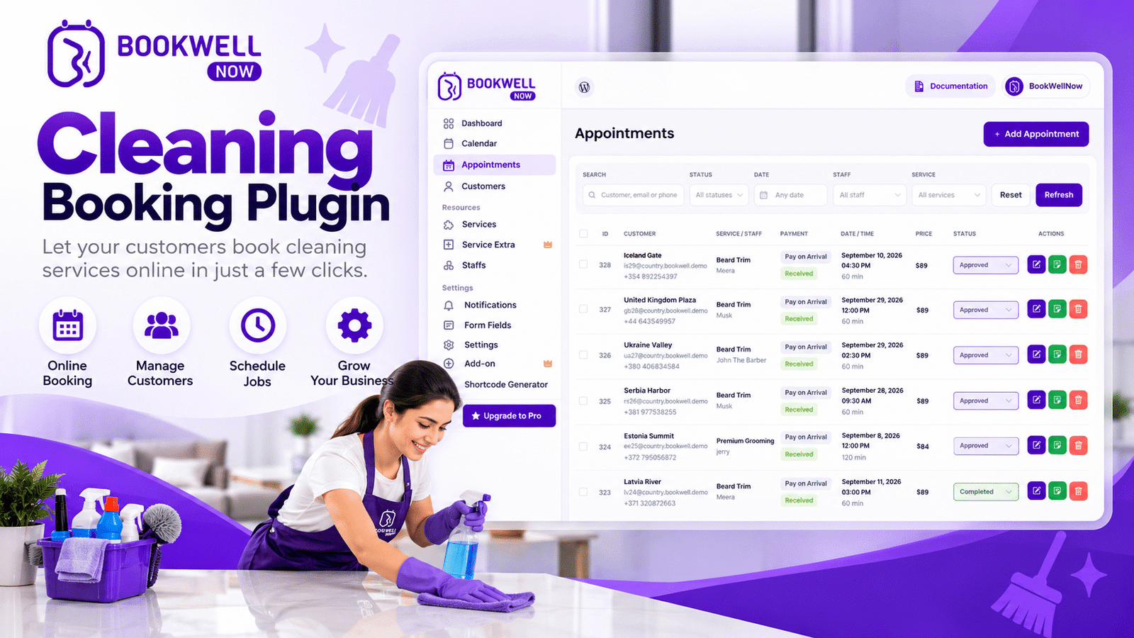 Cleaning Booking Plugin: Simplify Cleaning Service Scheduling with BookWellNow