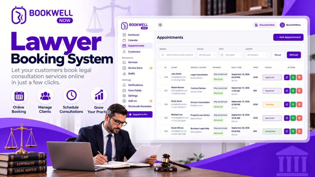 Lawyer Booking Plugin: Simplify Client Consultations with BookWellNow