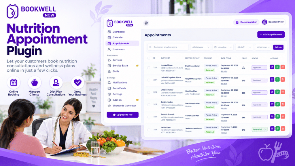 Nutrition Appointment Plugin: Simplify Nutrition Consultation Booking with BookWellNow